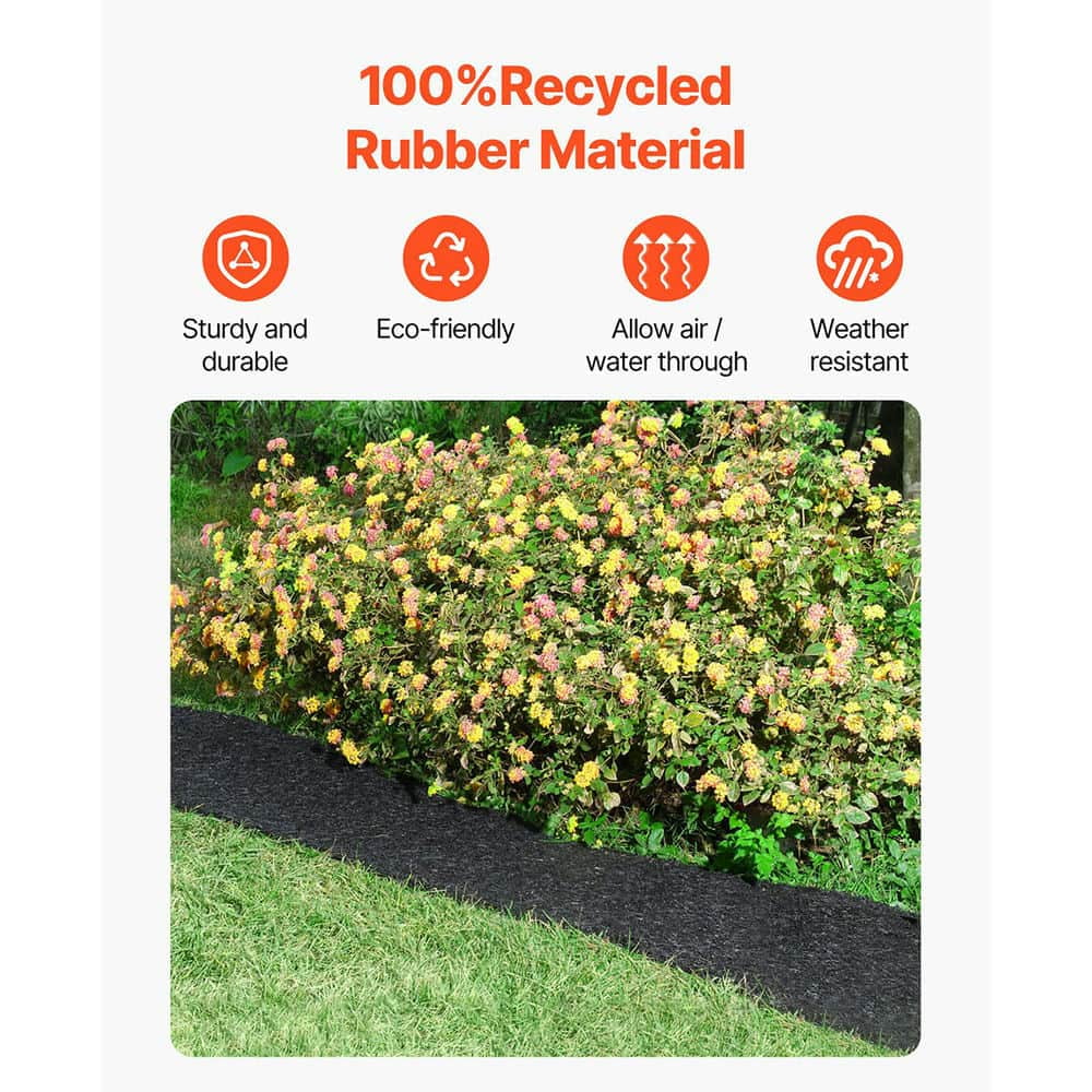 Barara King Rubber Mulch for Landscaping, 2 Rolls Recycled Rubber Mulch Mat 96 x 22 in, Permanent Rubber Pathway, Natural-Looking Black Mulch Garden Edging