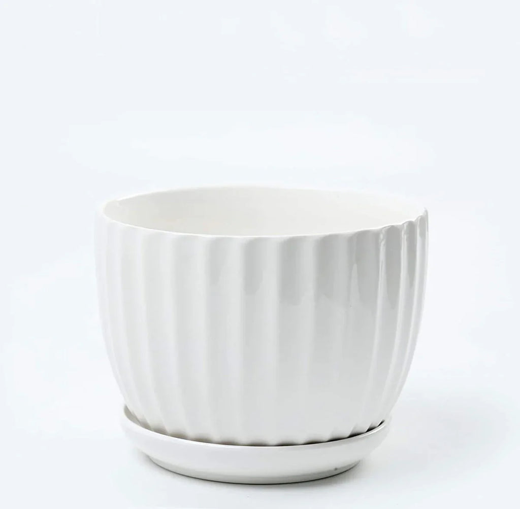 Ceramic Flower pots, White Garden Pots Succulent Cactus Planters with Drainage Saucers, Indoor & Outdoor, Set of 3, Gift for Woman Wife Mother