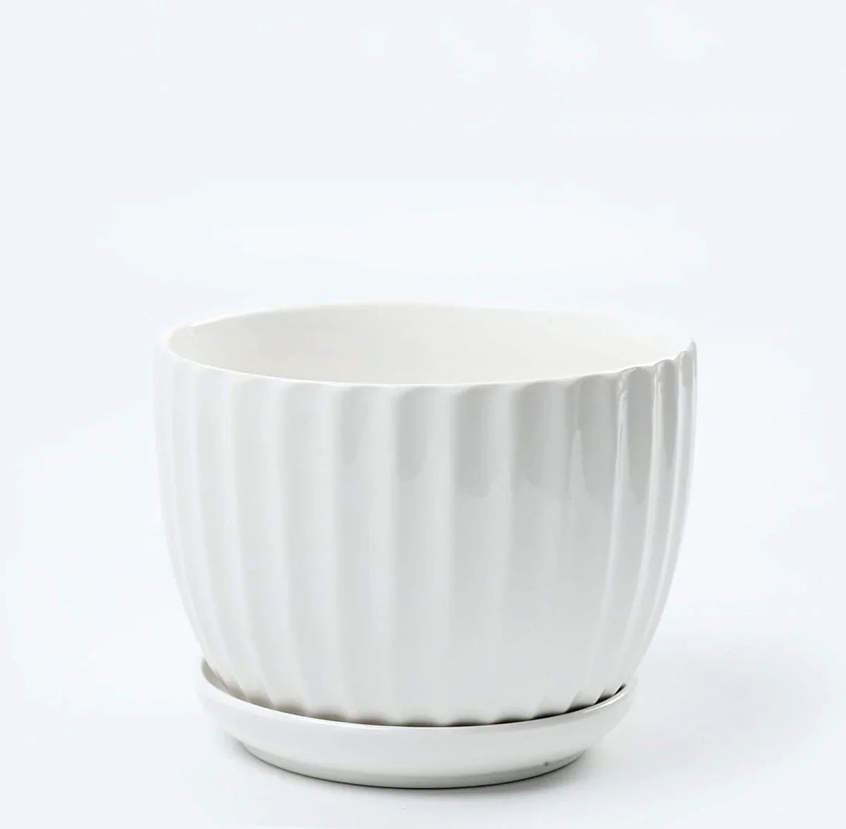 Ceramic Flower pots, White Garden Pots Succulent Cactus Planters with Drainage Saucers, Indoor & Outdoor, Set of 3, Gift for Woman Wife Mother
