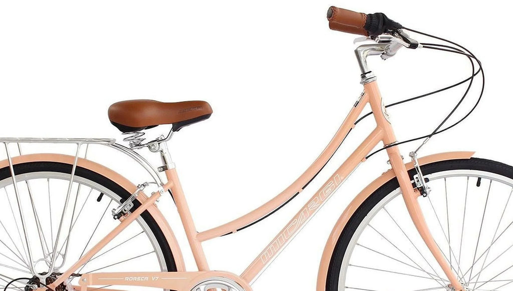 Wonder Wheels City Bike 700C 39 Cm/15.5 Hi-Ten Steel Frame, Shimano Tz21-7 Speed V-Brake, Alloy Rims 700C*14G*32H, Tire:700Cx35 Black. With Back Rack - Peach