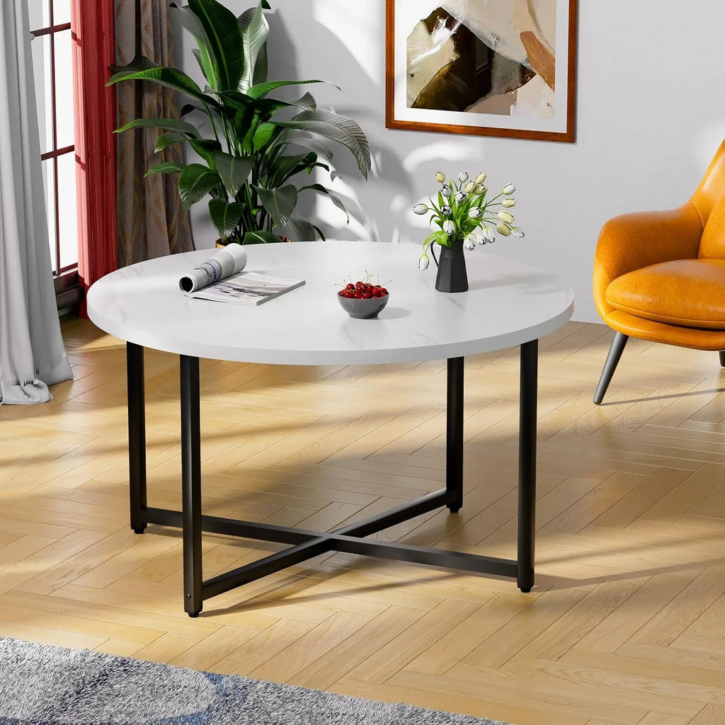 Round Coffee Table, 31.5 Circle Coffee Table��Roma Round Coffee Tables Living Room, Large Coffee Table Round for Indoor & Outdoor Use, Office, Patio or Garden, Large Gray(31.5 D x 17.7 H)