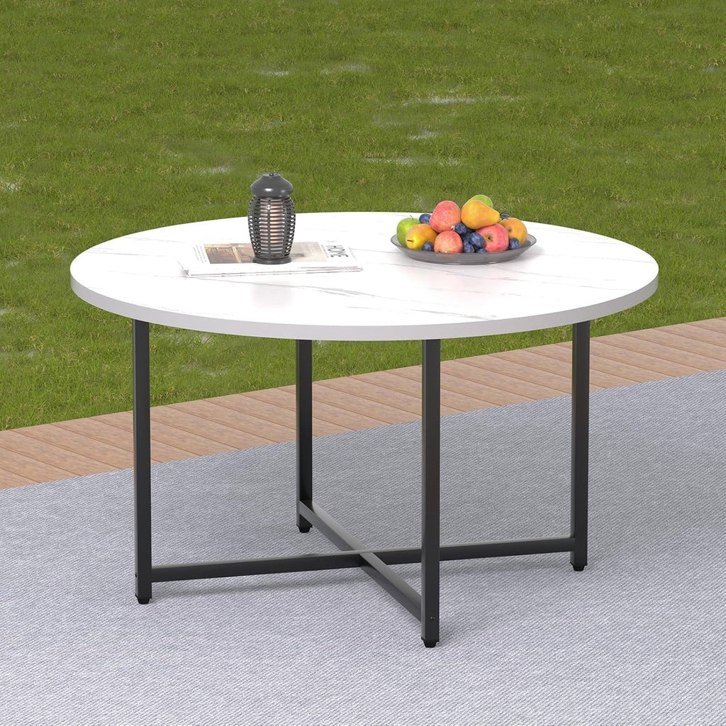 Round Coffee Table, 31.5 Circle Coffee Table��Roma Round Coffee Tables Living Room, Large Coffee Table Round for Indoor & Outdoor Use, Office, Patio or Garden, Large Gray(31.5 D x 17.7 H)