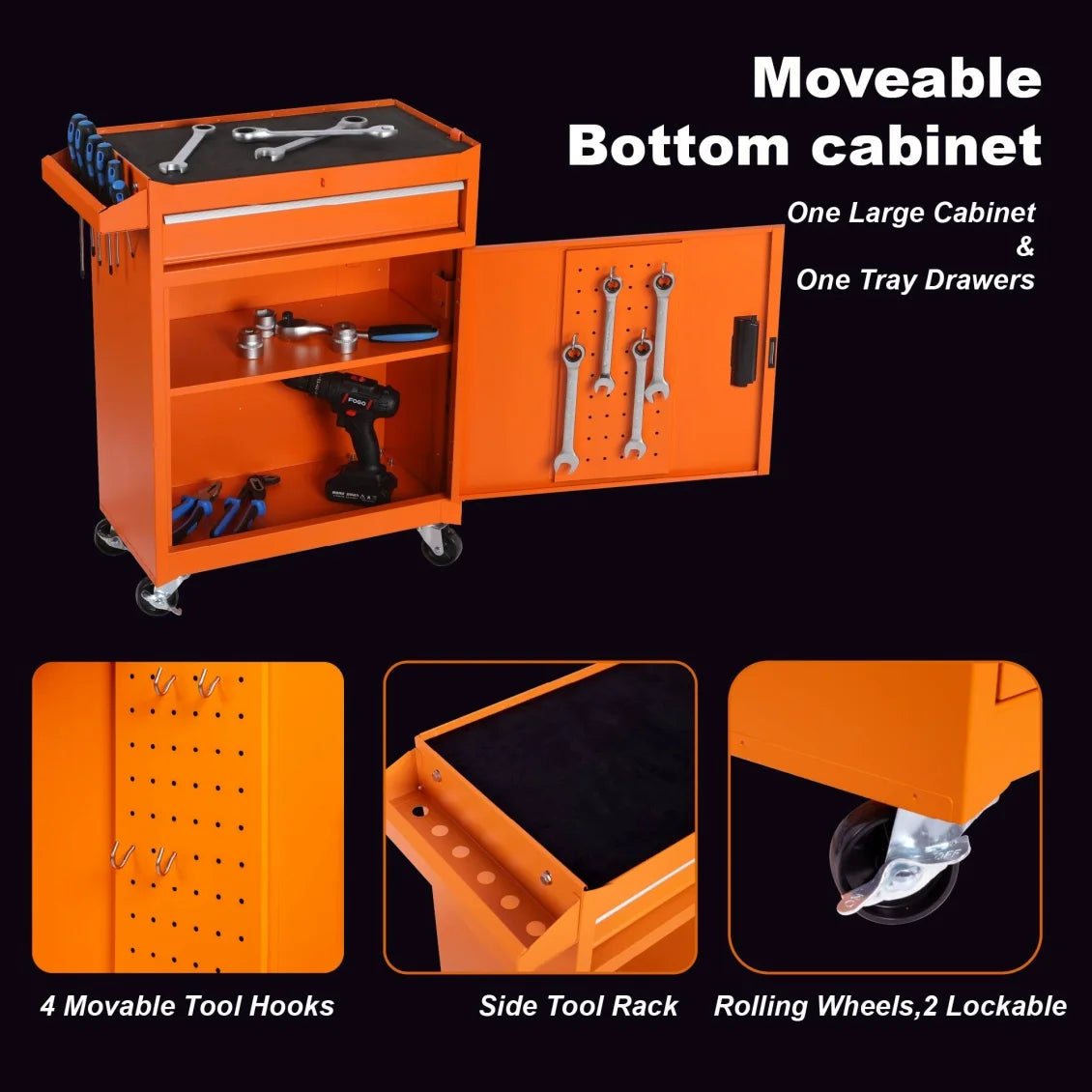Heavy-Duty Metal Tool Storage Cabinet 5-Drawer Rolling with Detachable Top Box, Lockable Wheels & Adjustable Shelves, Secure Locking Mechanism, Space-Saving Design for Garage Workshop & Home Use