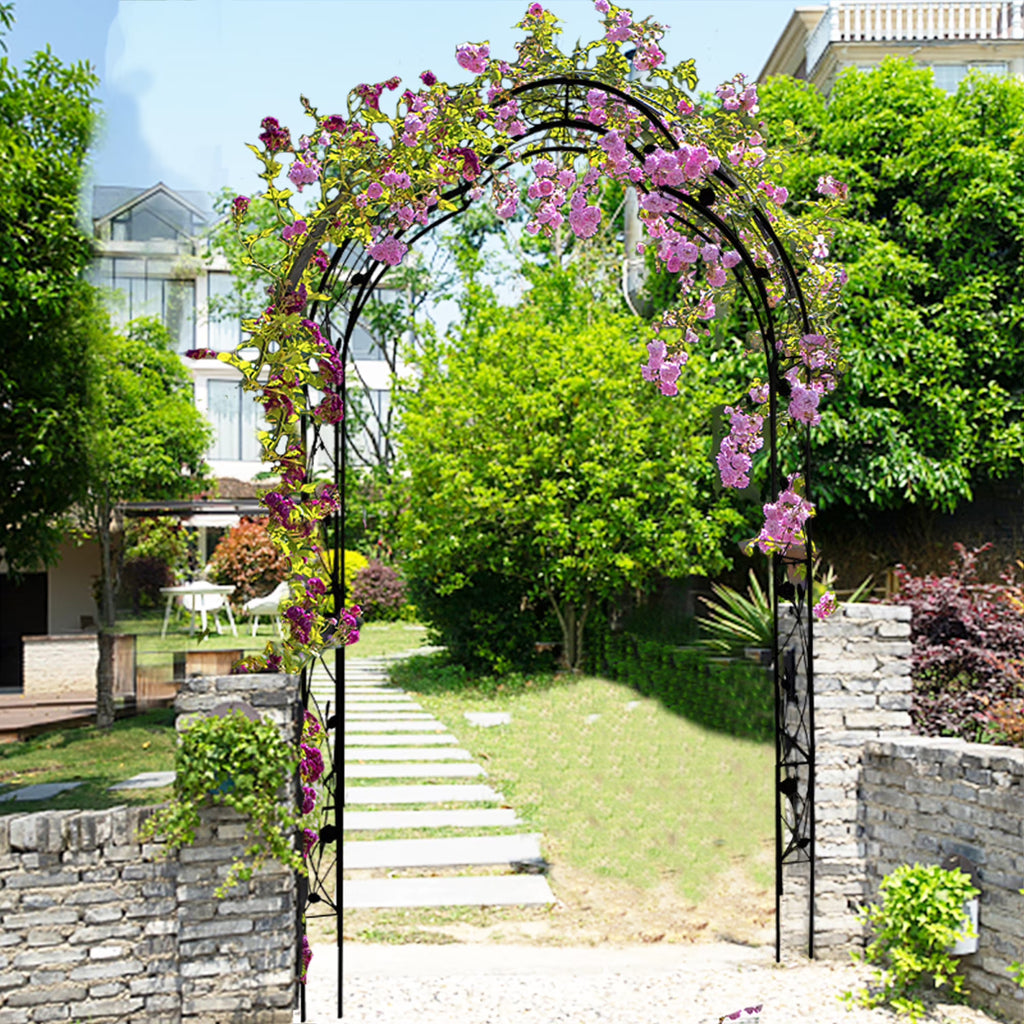 Miniyam 98.4 Metal Garden Arch Trellis, Support 8 Styles Garden Arbor Trellis, Black