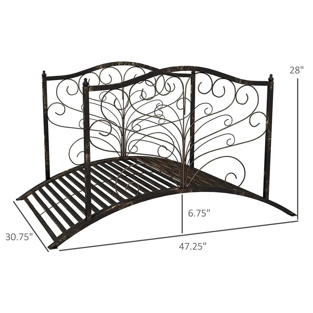 Aimee Lii 4�� Metal Arch Backyard Garden Bridge with Safety Siderails, Delicate Scrollwork, Easy Assembly, Outdoor Garden Bridge, Black Bronze