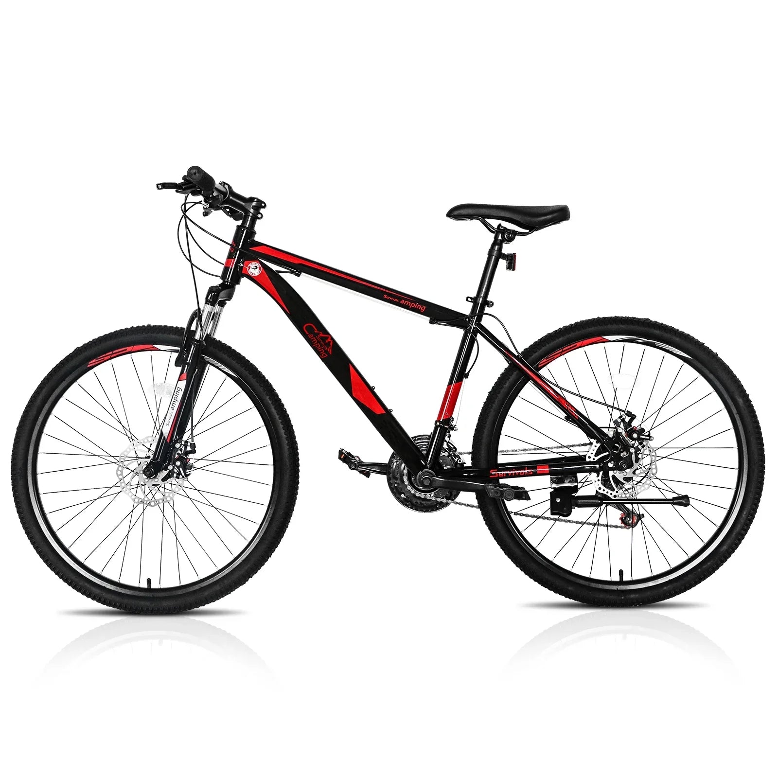 26-Inch Mountain Bike for Adults, 21-Speed Trail Bicycle with Dual Disc Brakes, Front Suspension, High-Carbon Steel Frame �C Red & Black | HUJHKIO Explorer Series