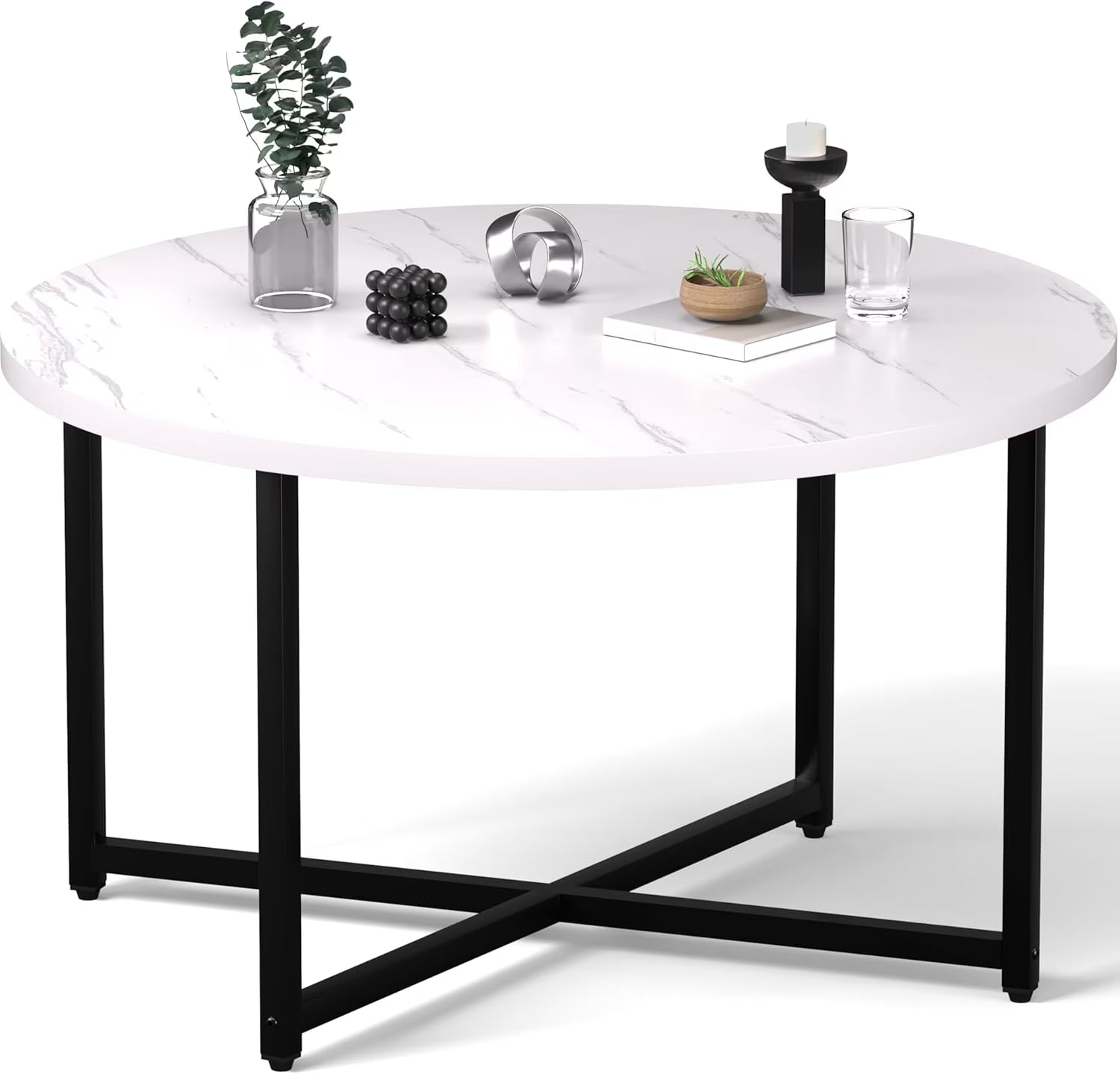 Round Coffee Table, 31.5 Circle Coffee Table��Roma Round Coffee Tables Living Room, Large Coffee Table Round for Indoor & Outdoor Use, Office, Patio or Garden, Large Gray(31.5 D x 17.7 H)