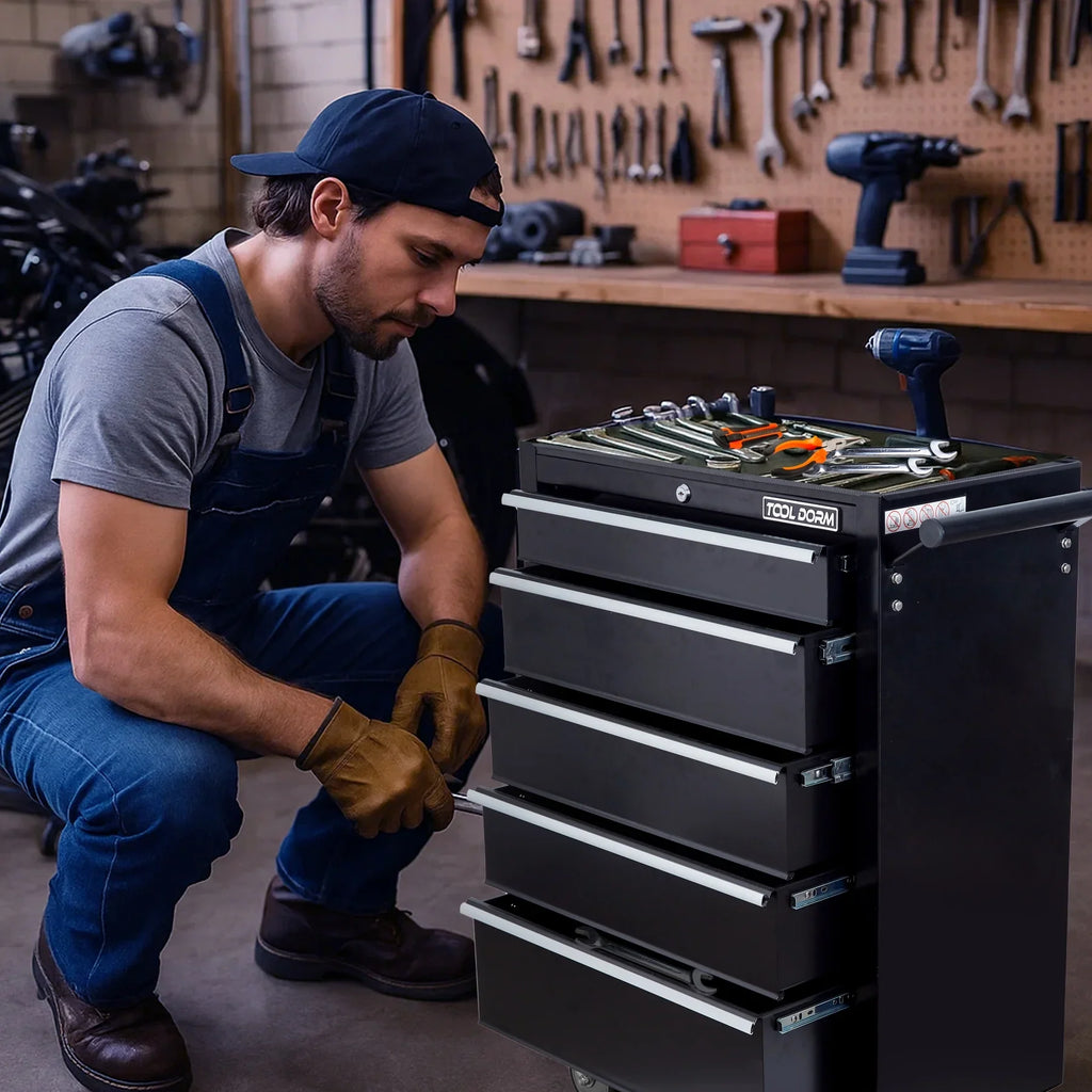Tool Cabinet Tool Cart 24.2inch with 7 Drawers and Wheels, Metal Rolling Tool Box Locked Drawers Storage Organizer Cabinet for Garage, Warehouse, Repair Shop, Workshop, Brand