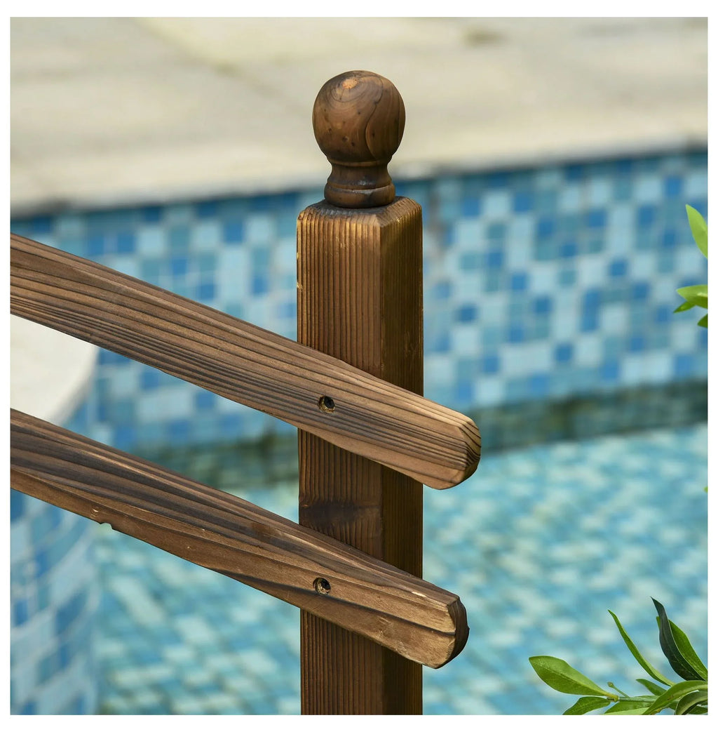 Fir Wood Garden Bridge 7.5ft - Arched Outdoor Footbridge with Railings