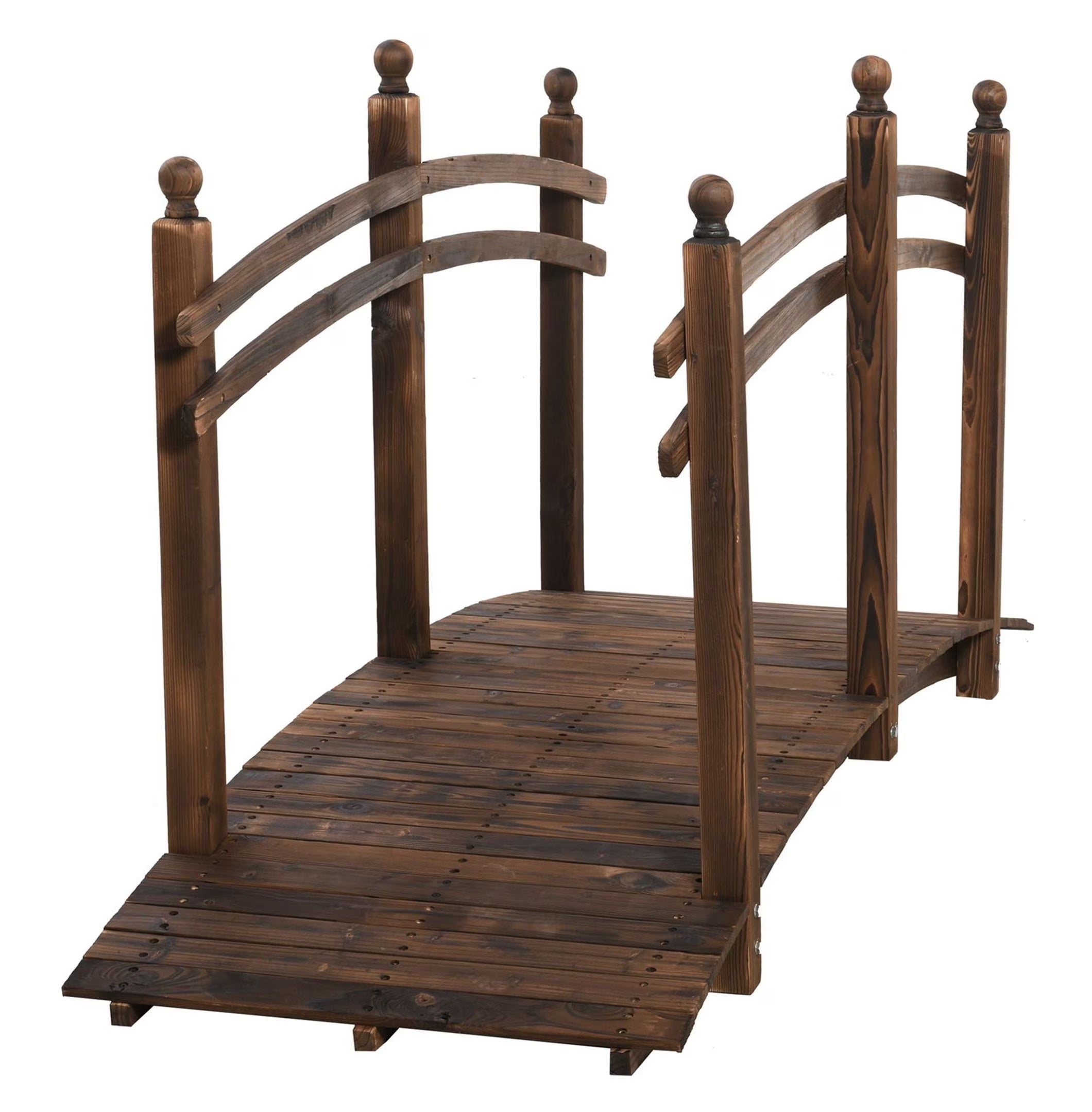 Fir Wood Garden Bridge 7.5ft - Arched Outdoor Footbridge with Railings