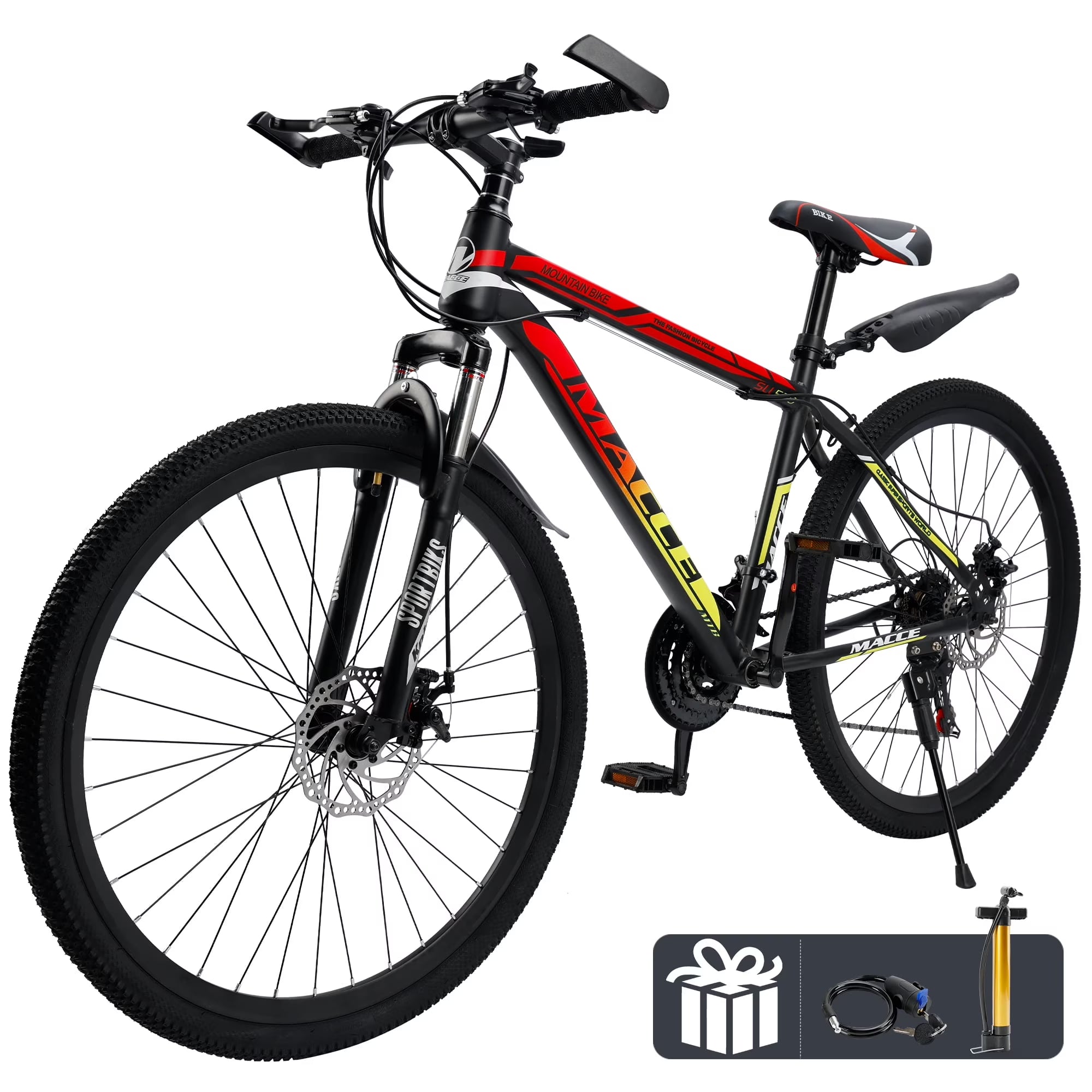 ARTUDATECH 24 26 27.5 Inch Mountain Bike, 24 Speeds with V/Disc Brakes High-Carbon Steel Frame Mens Womens Mountain Bike, Front Suspension MTB Bicycle for Adult & Teenagers