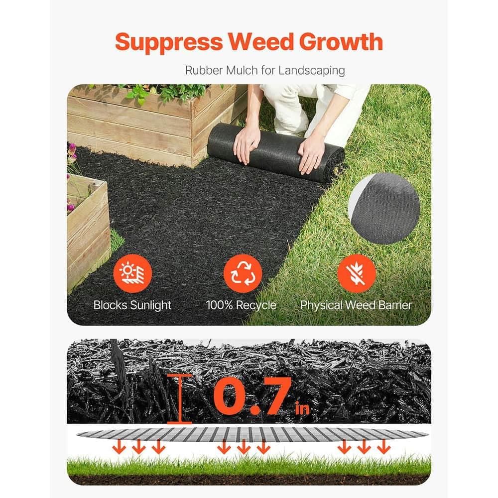 Barara King Rubber Mulch for Landscaping, 2 Rolls Recycled Rubber Mulch Mat 96 x 22 in, Permanent Rubber Pathway, Natural-Looking Black Mulch Garden Edging