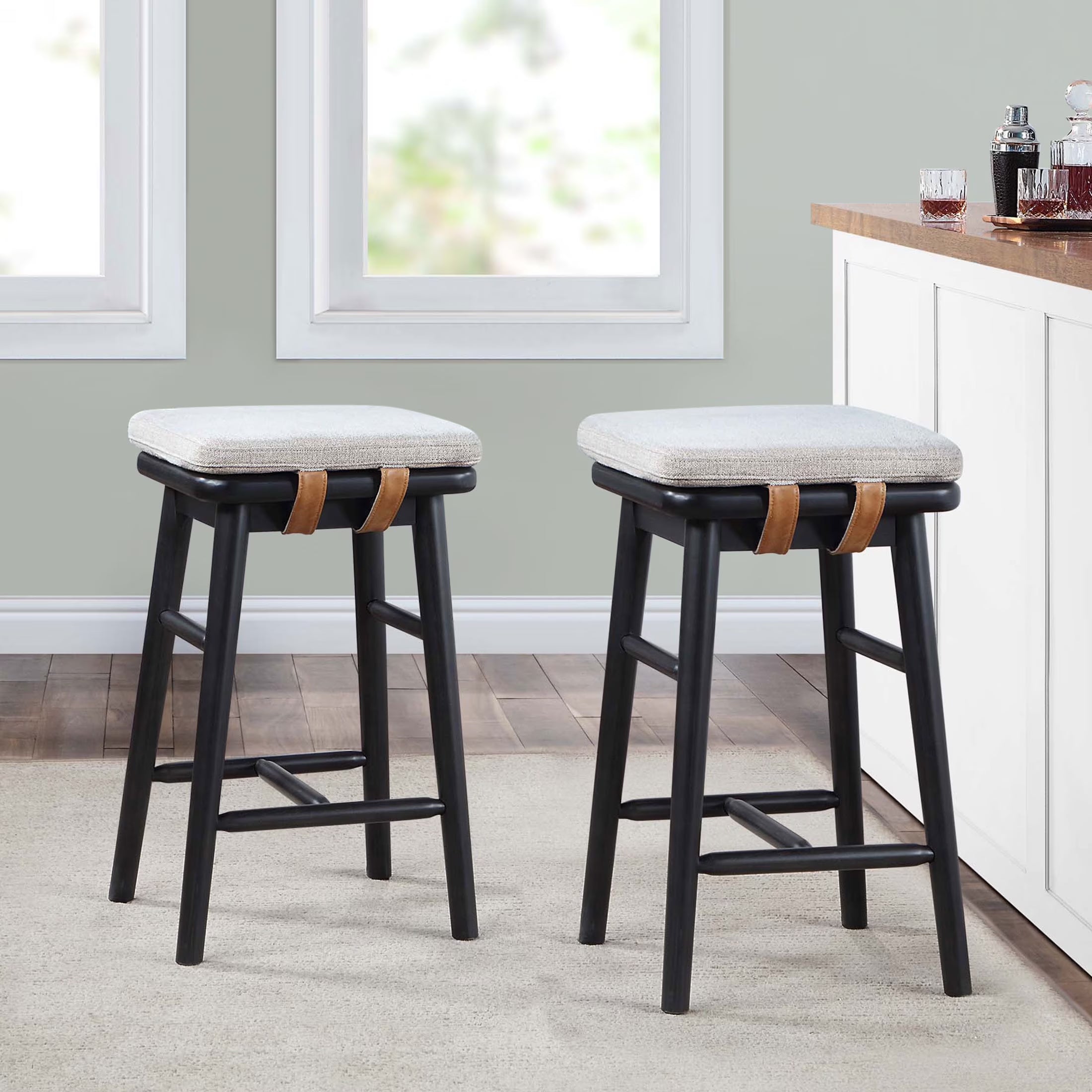 Better Homes & Gardens Springwood Barstool Set of 2, Light Honey Finish, Counter Height