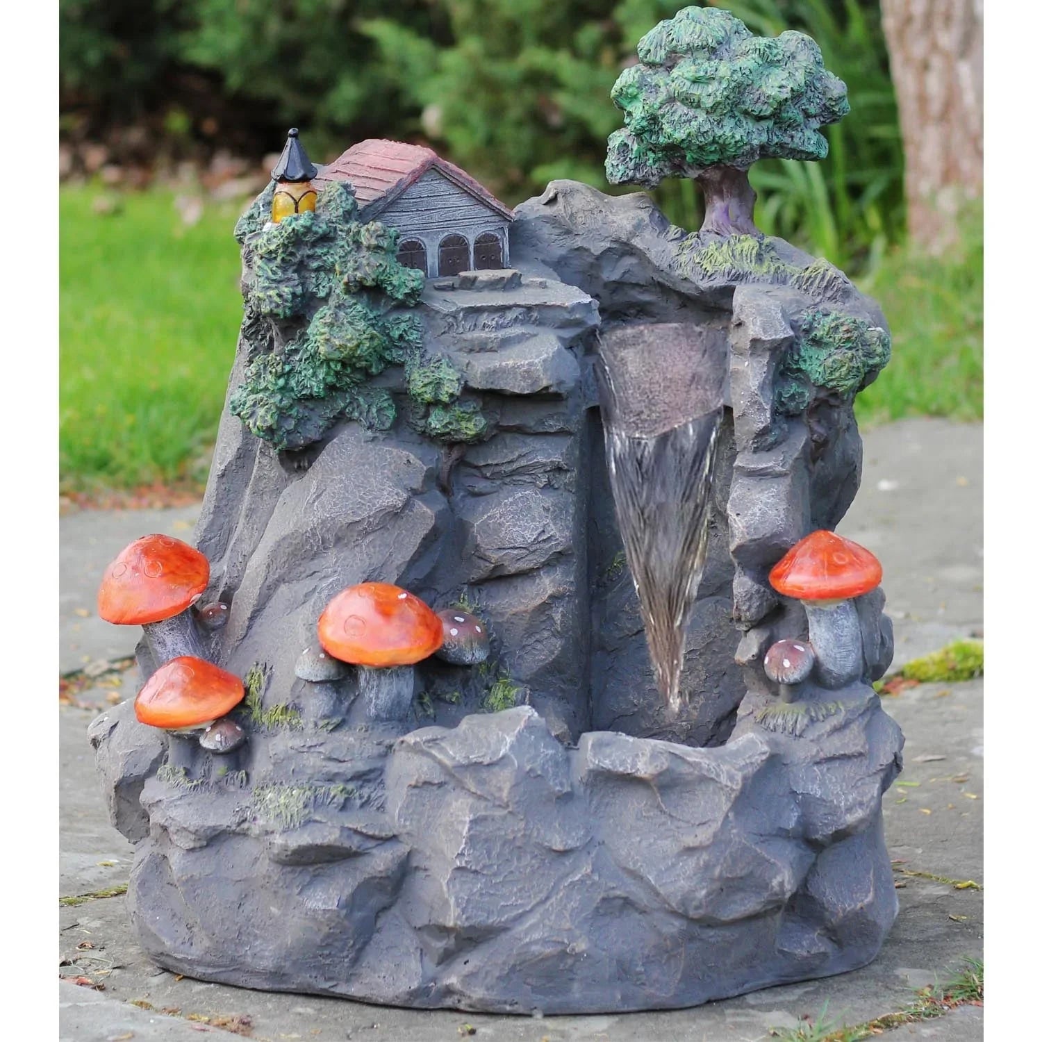 Northlight 24.5 Solar LED Lighted Mushrooms By Waterfall Outdoor Patio Garden Water Fountain