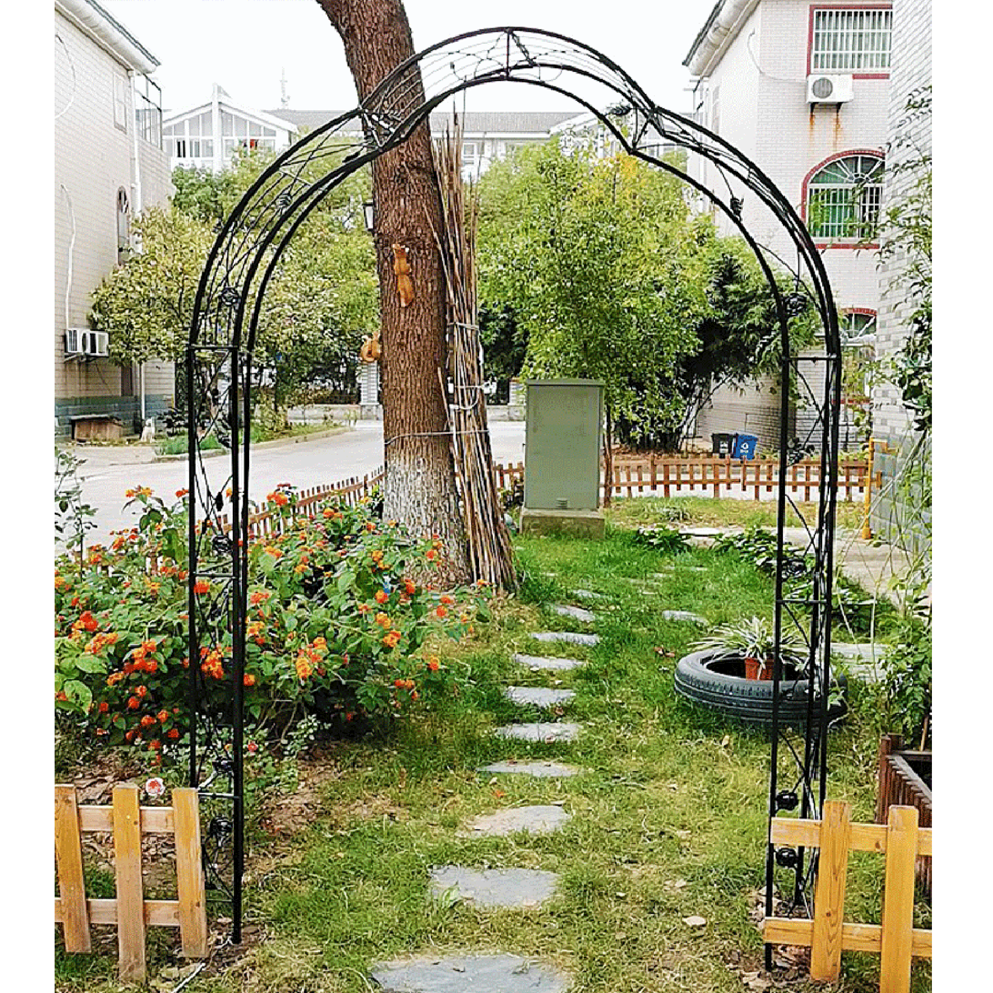 Miniyam 98.4 Metal Garden Arch Trellis, Support 8 Styles Garden Arbor Trellis, Black