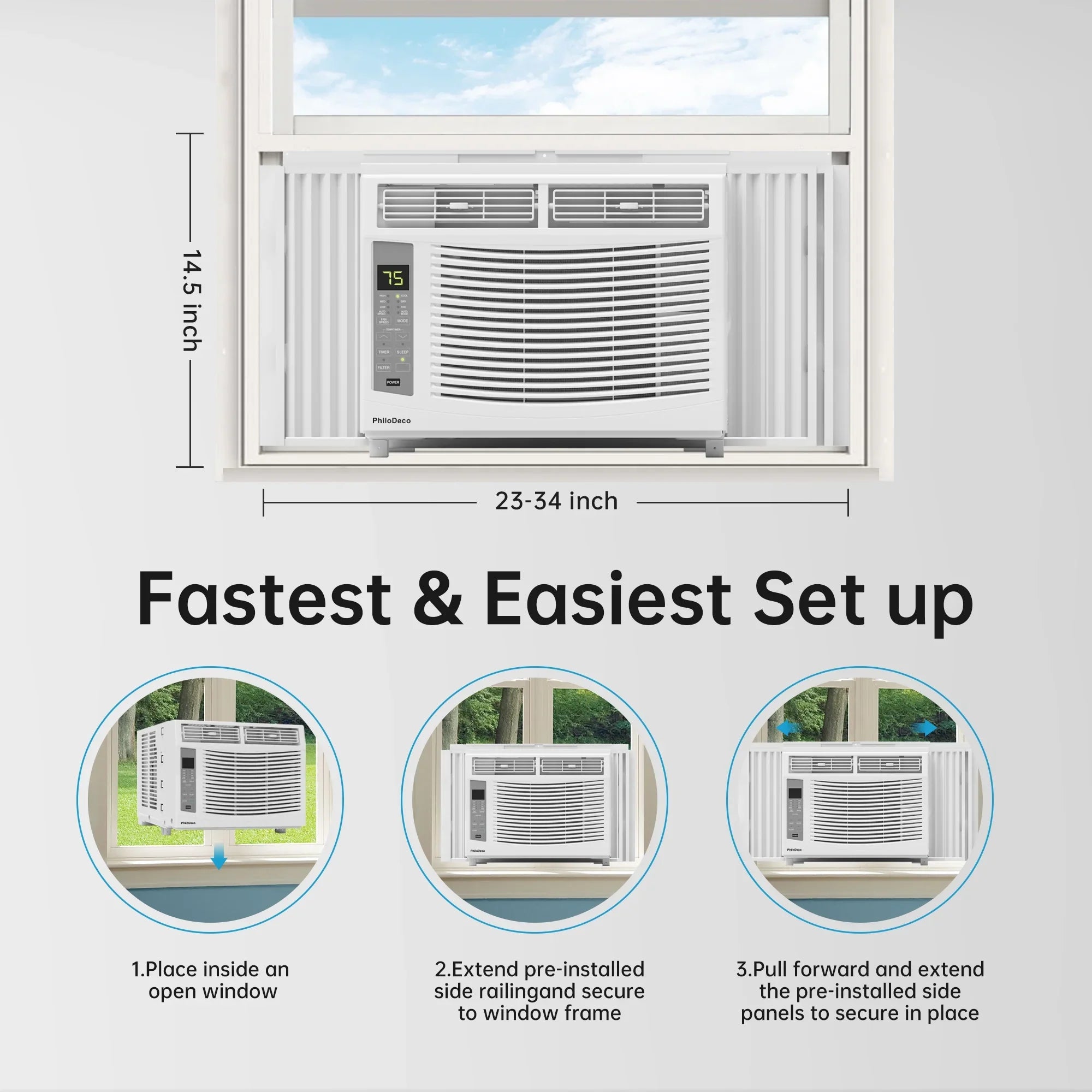 Window Air Conditioner 6000 BTU  Cool to 250 sq ft Intelligent, LED,Remote Control, Easy to Clean Filter Screen, Can Be Used as a Dehumidifier/Fan, Operates Quietly, and is Energy-Saving