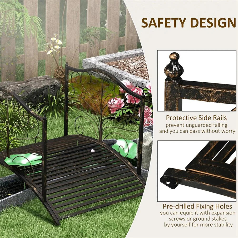 Aimee Lii 4�� Metal Arch Backyard Garden Bridge with Safety Siderails, Delicate Scrollwork, Easy Assembly, Outdoor Garden Bridge, Black Bronze
