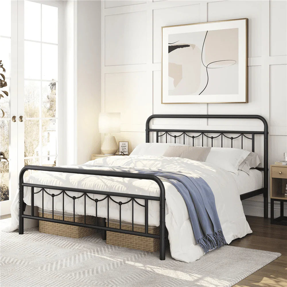 Topeakmart Metal Platform Bed Frame with Headboard and Footboard, Queen Size, Matte Black