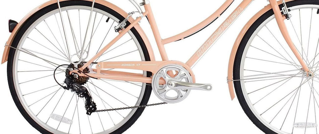 Wonder Wheels City Bike 700C 39 Cm/15.5 Hi-Ten Steel Frame, Shimano Tz21-7 Speed V-Brake, Alloy Rims 700C*14G*32H, Tire:700Cx35 Black. With Back Rack - Peach