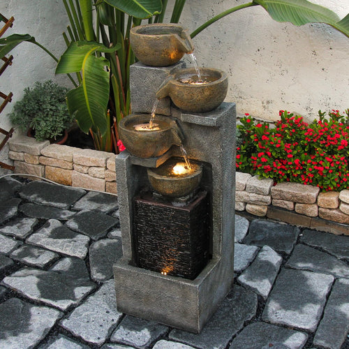 5-Tier Water Fountain Outdoor Garden Waterfall Fountains Indoor Bowl Cascading Water Feature with Led Lights for Home Deck Patio Porch Yard Decor 37.4 H