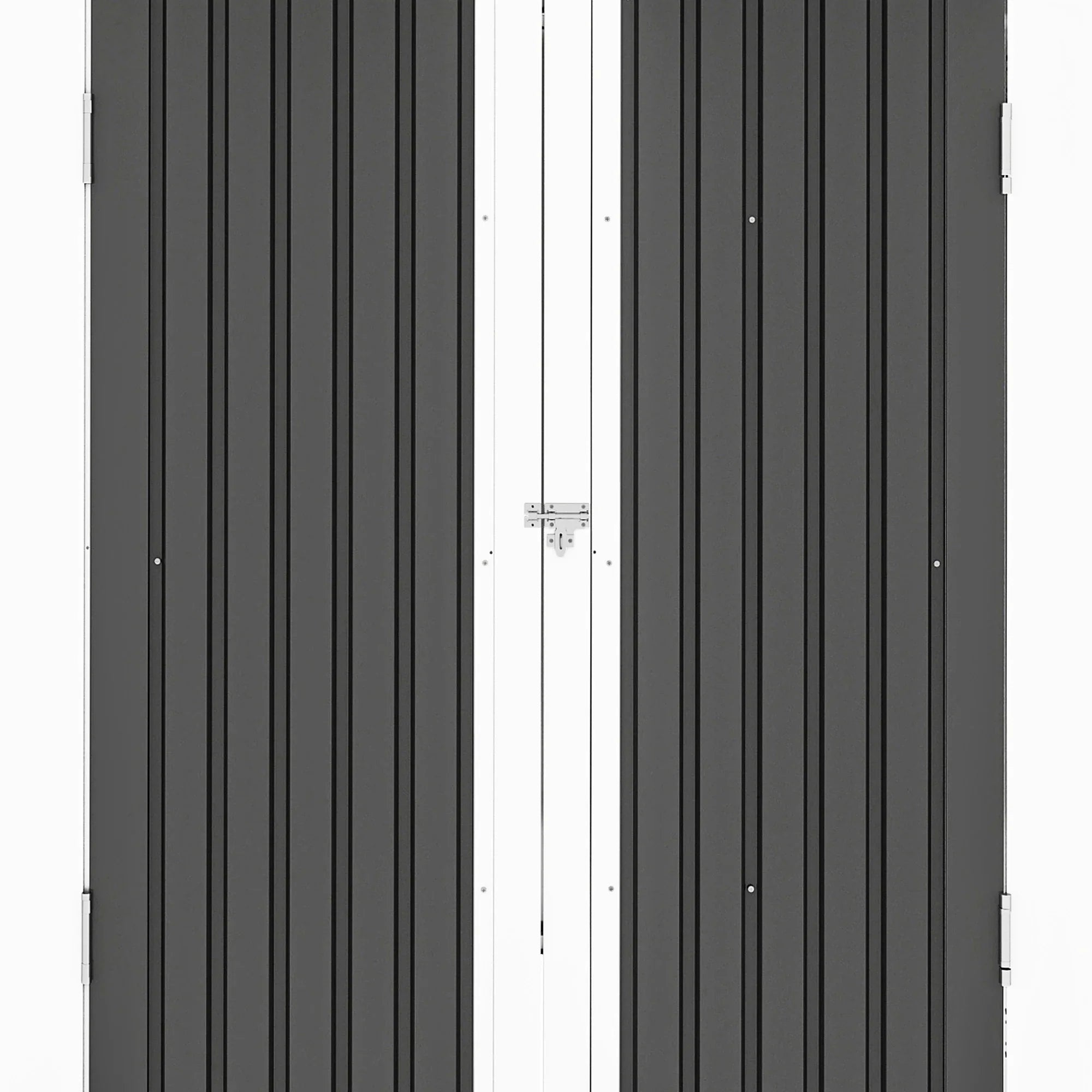 ModFusion 9x4 ft Outdoor Metal Storage Shed with Lockable Double Doors, Acrylic Glass Windows, Steel Roof, Garden Patio Bikes, Skylight, Dark Gray