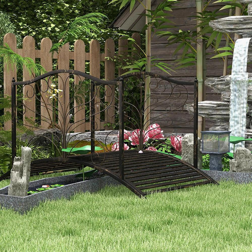 Aimee Lii 4�� Metal Arch Backyard Garden Bridge with Safety Siderails, Delicate Scrollwork, Easy Assembly, Outdoor Garden Bridge, Black Bronze