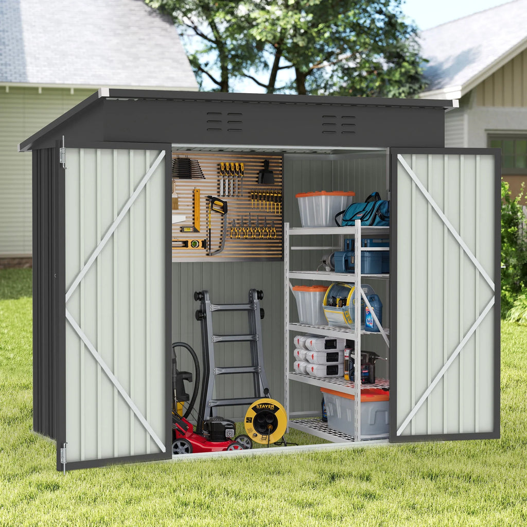Sesslife 6x4 ft Outdoor Metal Steel Storage Shed with Sliding Roof & Lockable Door for Backyard, Garden, Gray