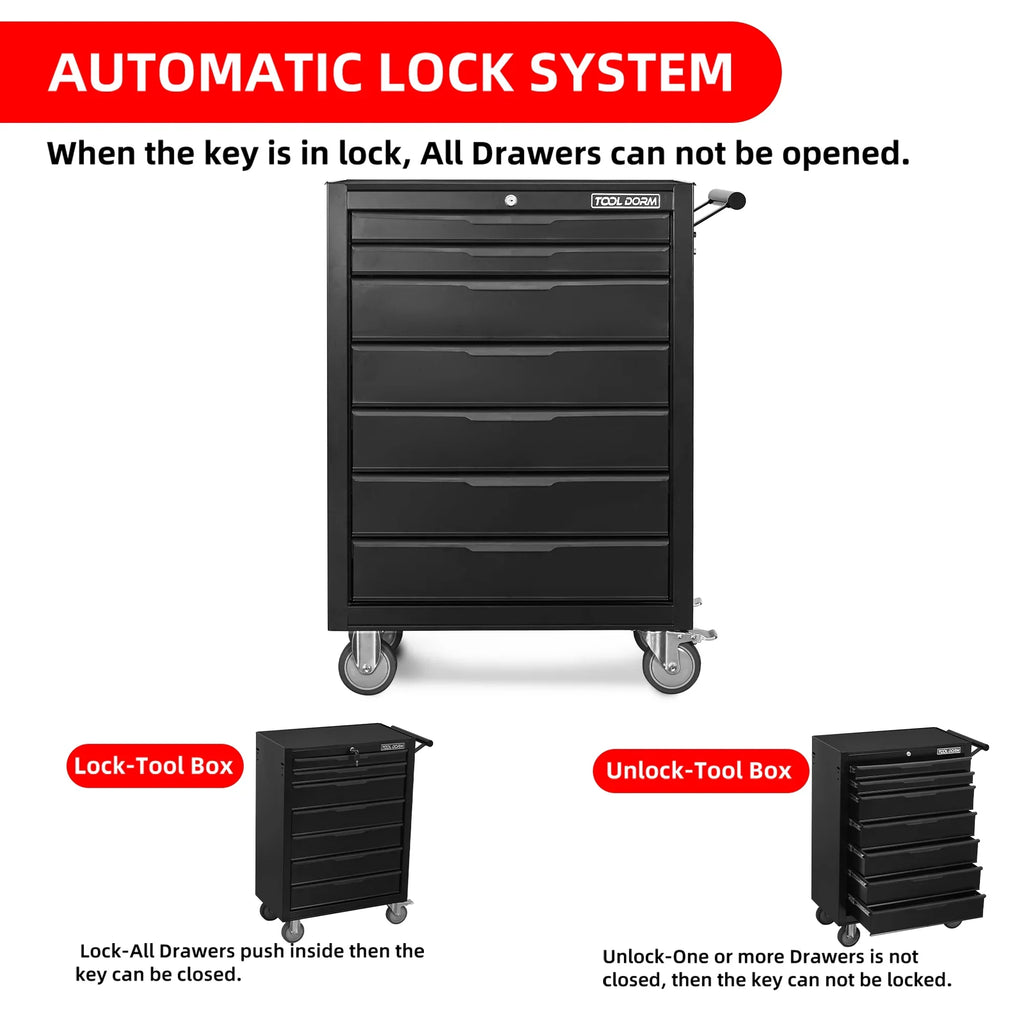 Tool Cabinet Tool Cart 24.2inch with 7 Drawers and Wheels, Metal Rolling Tool Box Locked Drawers Storage Organizer Cabinet for Garage, Warehouse, Repair Shop, Workshop, Brand