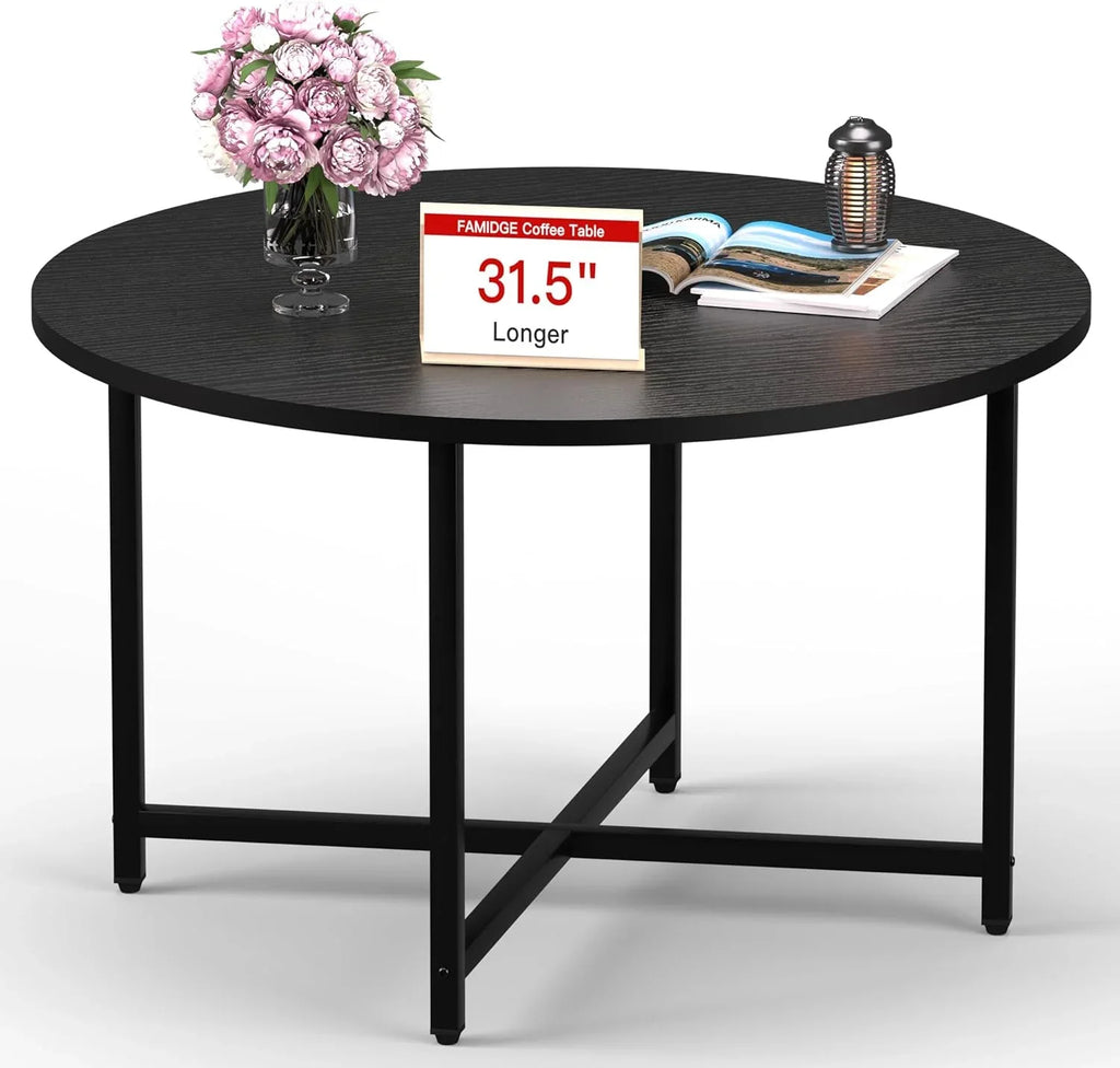 Round Coffee Table, 31.5 Circle Coffee Table��Roma Round Coffee Tables Living Room, Large Coffee Table Round for Indoor & Outdoor Use, Office, Patio or Garden, Large Gray(31.5 D x 17.7 H)