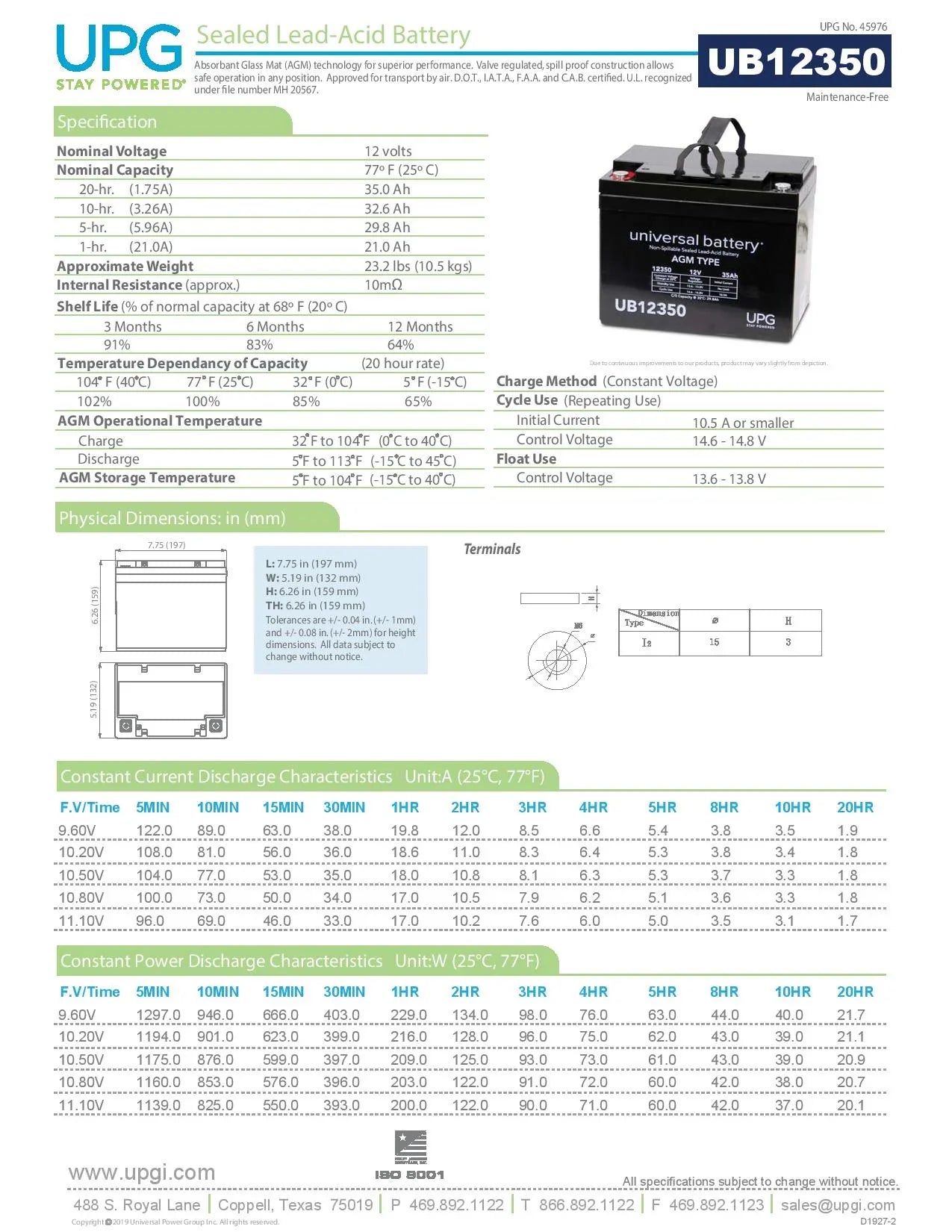 UPG UB12350 12V 35Ah I4 AGM U1 Battery for Mobility Wheelchairs Power Chair Scooters Pride Jazzy Select APC UPS Lawn Mower Garden Tractor Trolling Motor Rhino UTV