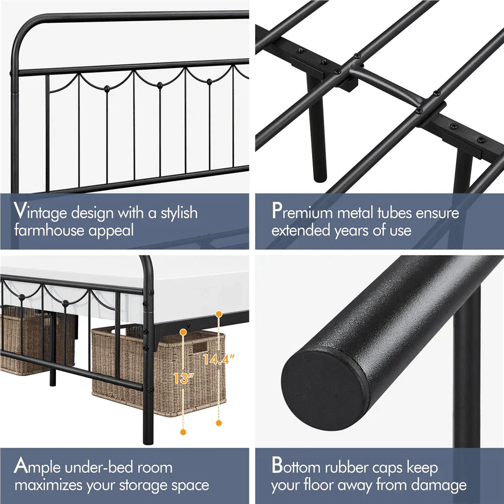 Topeakmart Metal Platform Bed Frame with Headboard and Footboard, Queen Size, Matte Black