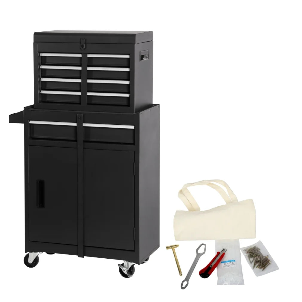 Heavy-Duty Metal Tool Storage Cabinet 5-Drawer Rolling with Detachable Top Box, Lockable Wheels & Adjustable Shelves, Secure Locking Mechanism, Space-Saving Design for Garage Workshop & Home Use