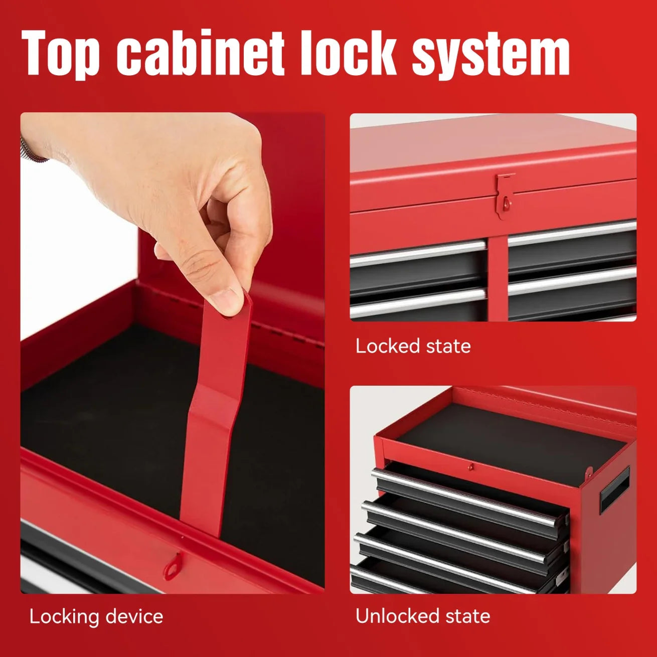 Heavy-Duty Metal Tool Storage Cabinet 5-Drawer Rolling with Detachable Top Box, Lockable Wheels & Adjustable Shelves, Secure Locking Mechanism, Space-Saving Design for Garage Workshop & Home Use