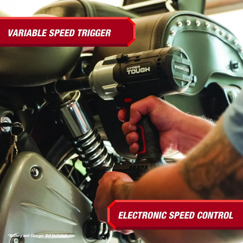Hyper Tough 20V Max Brushless 1/2-inch High-Torque Cordless Impact Wrench with 4.0Ah Lithium-Ion Battery and Charger