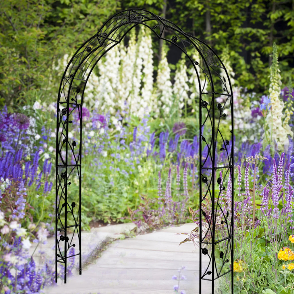 Miniyam 98.4 Metal Garden Arch Trellis, Support 8 Styles Garden Arbor Trellis, Black