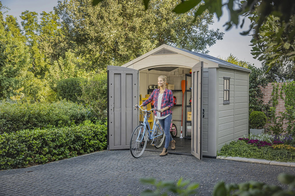 Keter Factor 8 x 11 Foot All Weather Resin Outdoor Storage Shed, Taupe