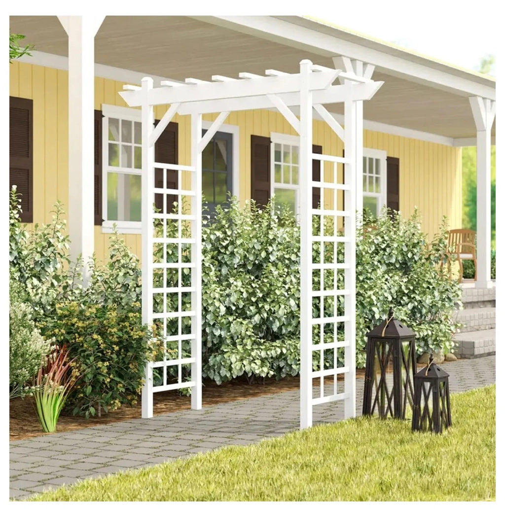 Dura-Trel PVC Garden Arbor, Arch Support for Climbing Plants, Providence, White, 64 x 85
