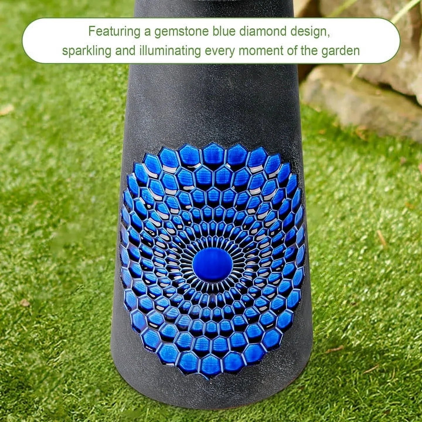 BUYMAX Tall Ceramic Bird Bath for Garden, UV-Resistant, Diamond Blue Grey