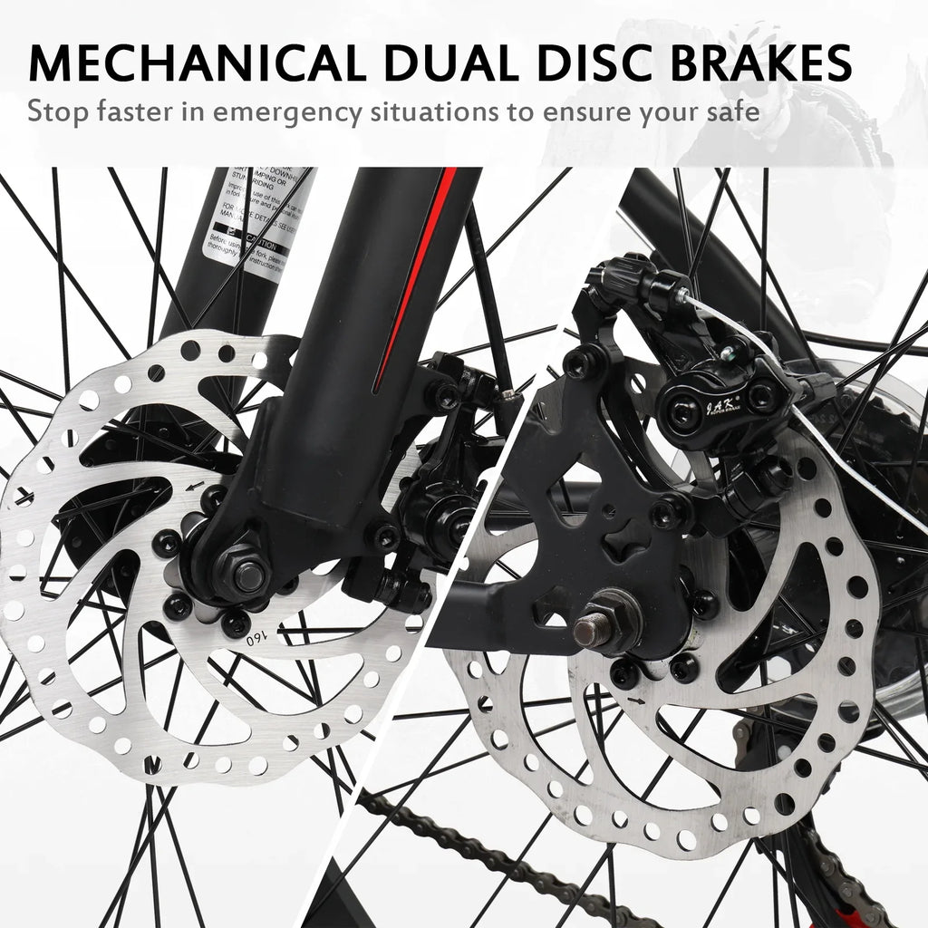 Ktaxon 26in Fat Tire Mountain Bike, 21 Speeds Shimano Drivetrain, High Carbon Steel, Red Black