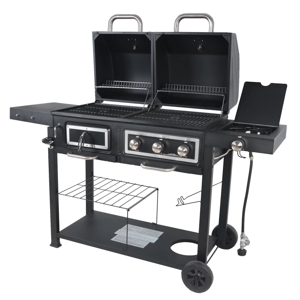 Dual Fuel Gas & Charcoal Combo Grill, Black with Stainless