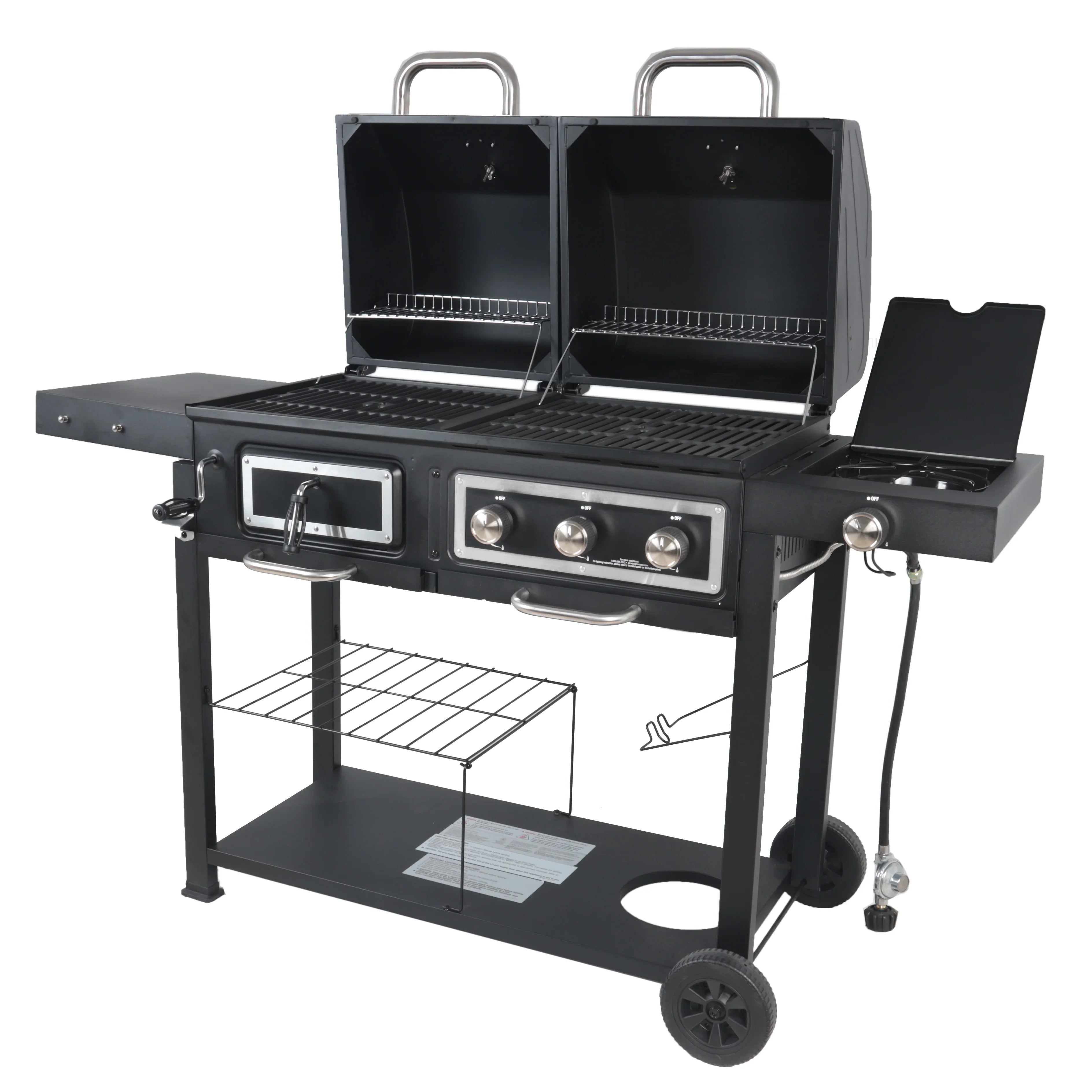 Dual Fuel Gas & Charcoal Combo Grill, Black with Stainless