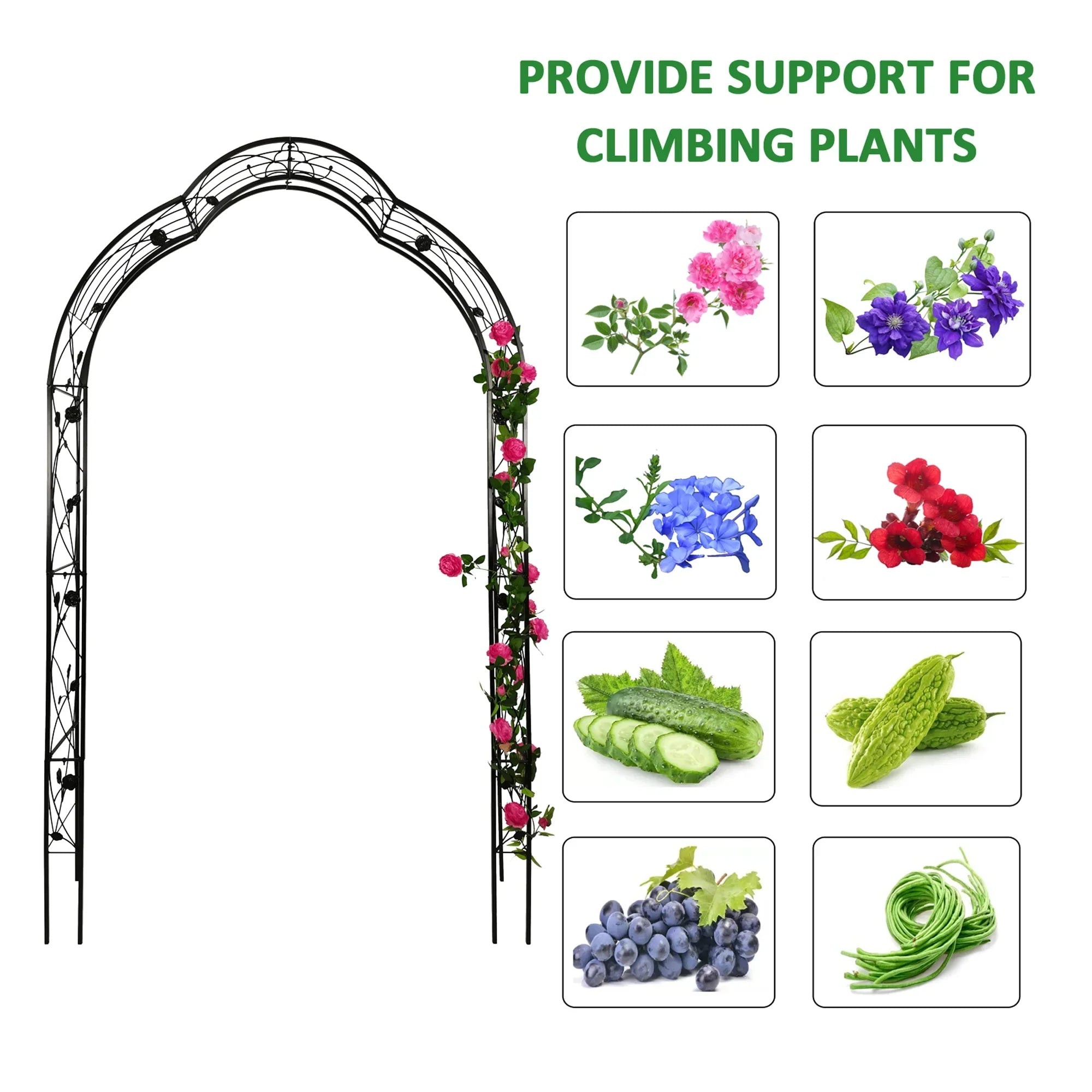 Miniyam 98.4 Metal Garden Arch Trellis, Support 8 Styles Garden Arbor Trellis, Black