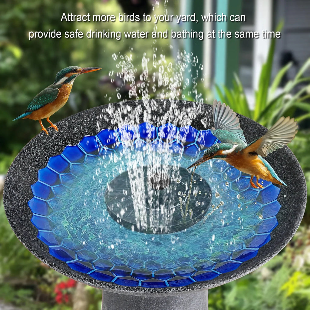 BUYMAX Tall Ceramic Bird Bath for Garden, UV-Resistant, Diamond Blue Grey