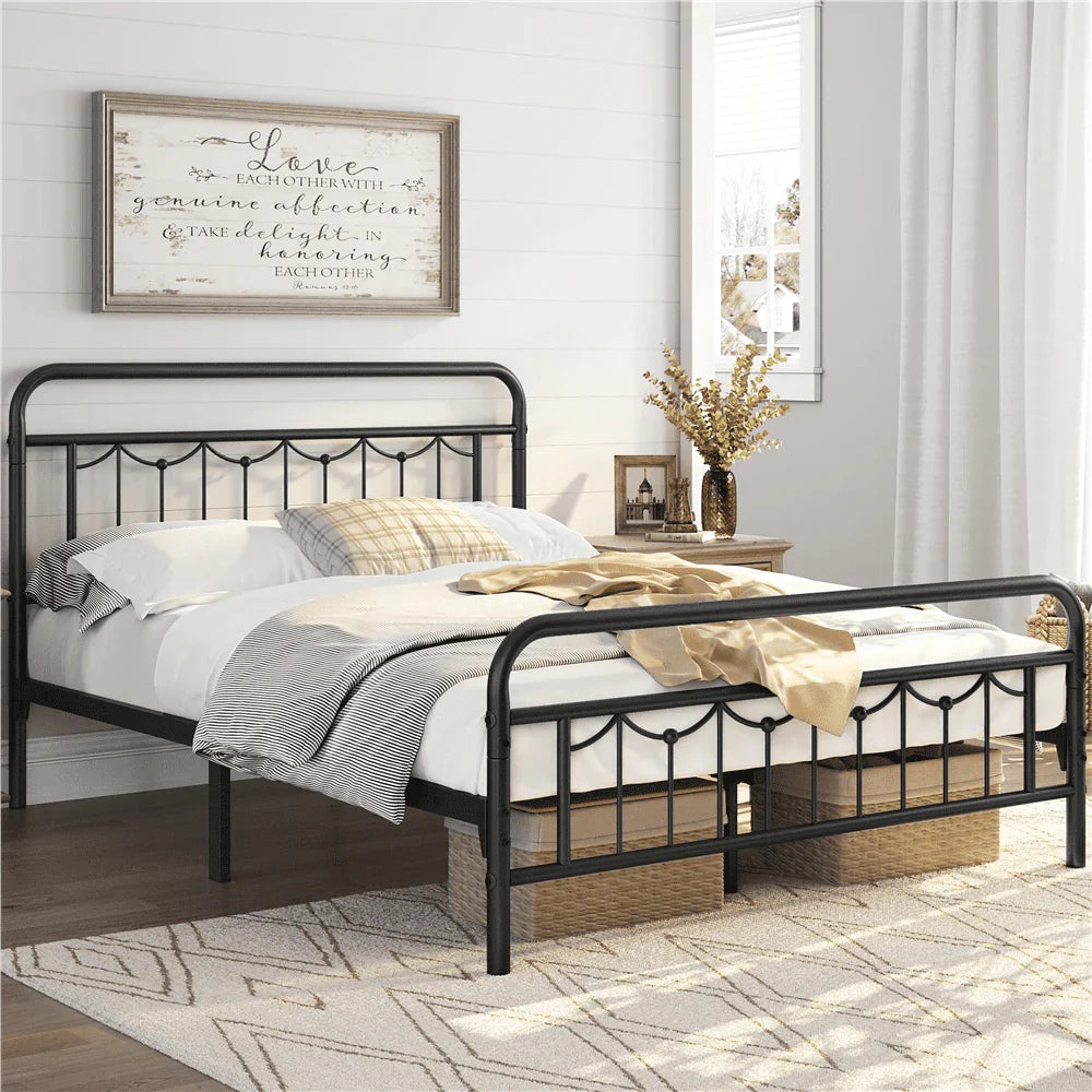 Topeakmart Metal Platform Bed Frame with Headboard and Footboard, Queen Size, Matte Black