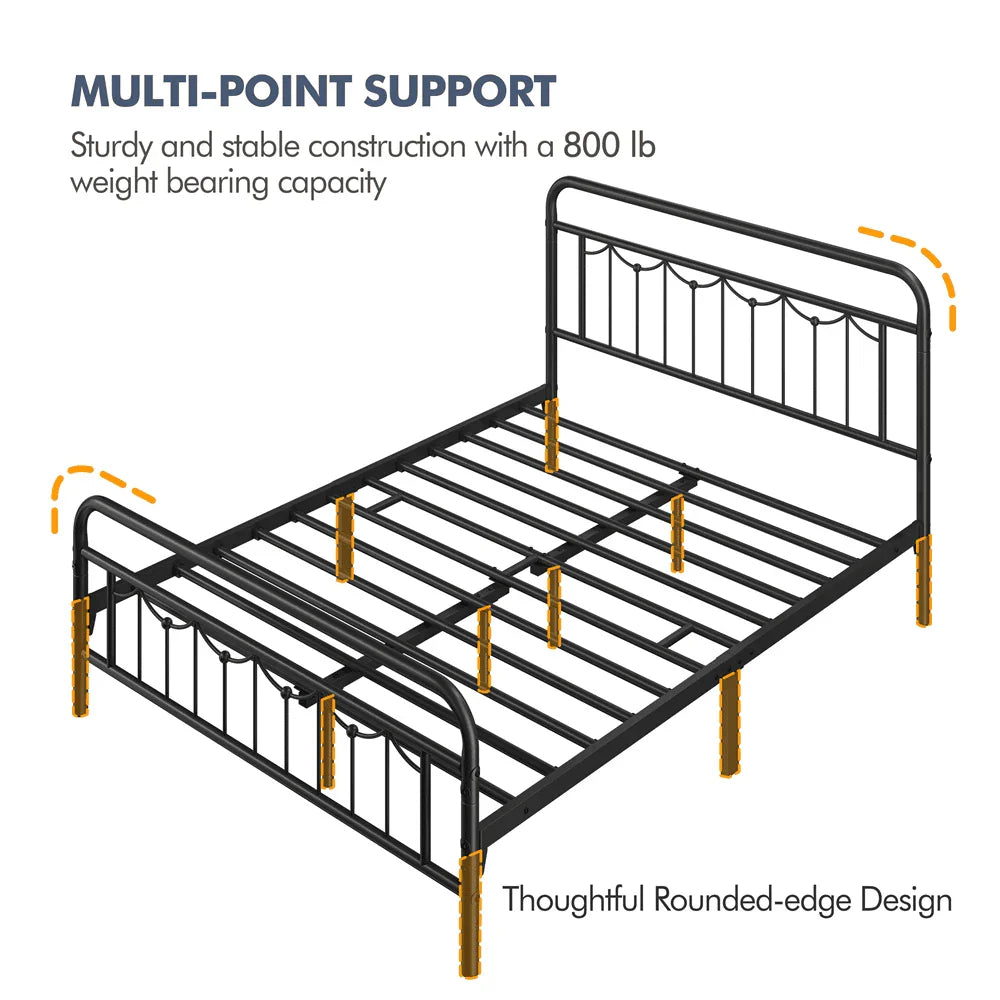 Topeakmart Metal Platform Bed Frame with Headboard and Footboard, Queen Size, Matte Black
