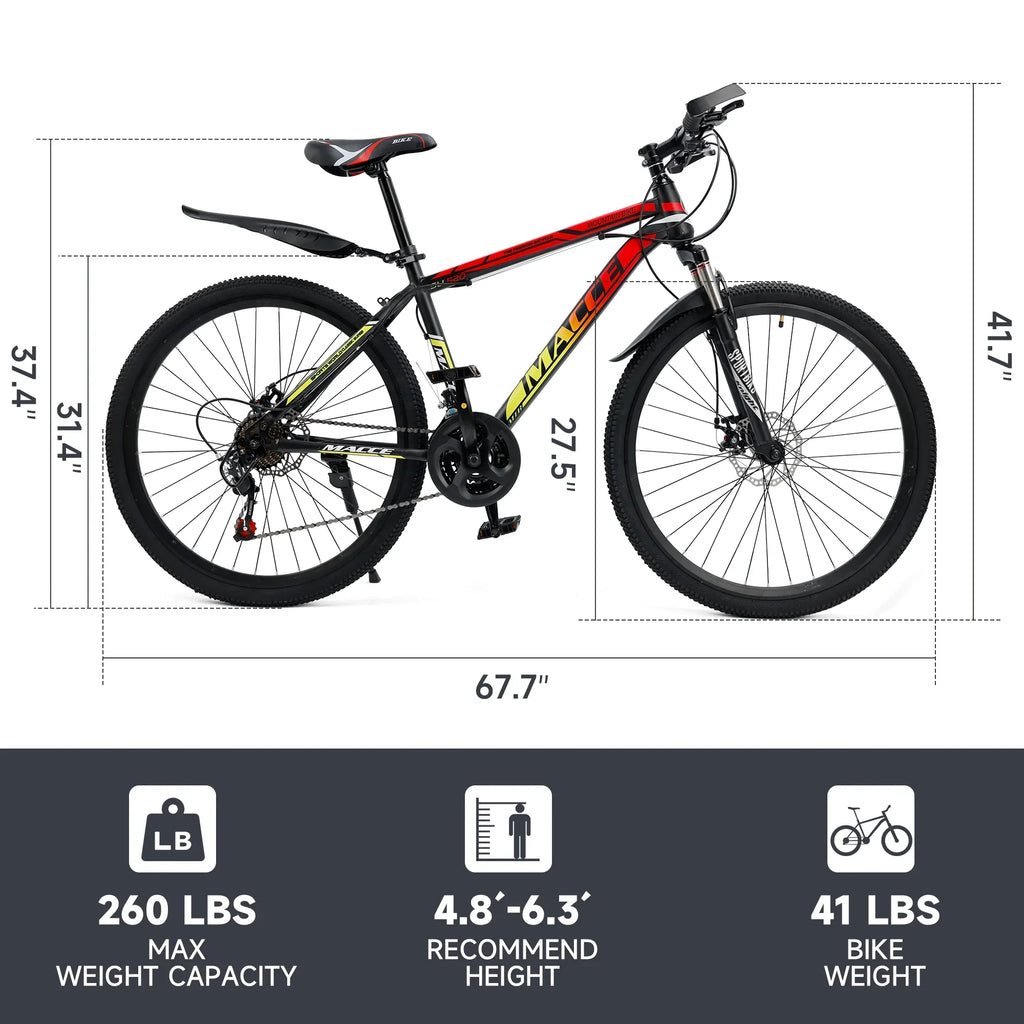 ARTUDATECH 24 26 27.5 Inch Mountain Bike, 24 Speeds with V/Disc Brakes High-Carbon Steel Frame Mens Womens Mountain Bike, Front Suspension MTB Bicycle for Adult & Teenagers