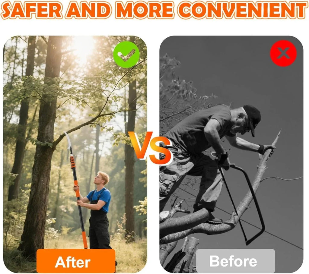 30FT Reach Pole Saw for Tree Trimming, Telescoping Tree Pruner Extendable with 5-24FT Extension Pole, Manual Saw for Yard, Garden, Patios