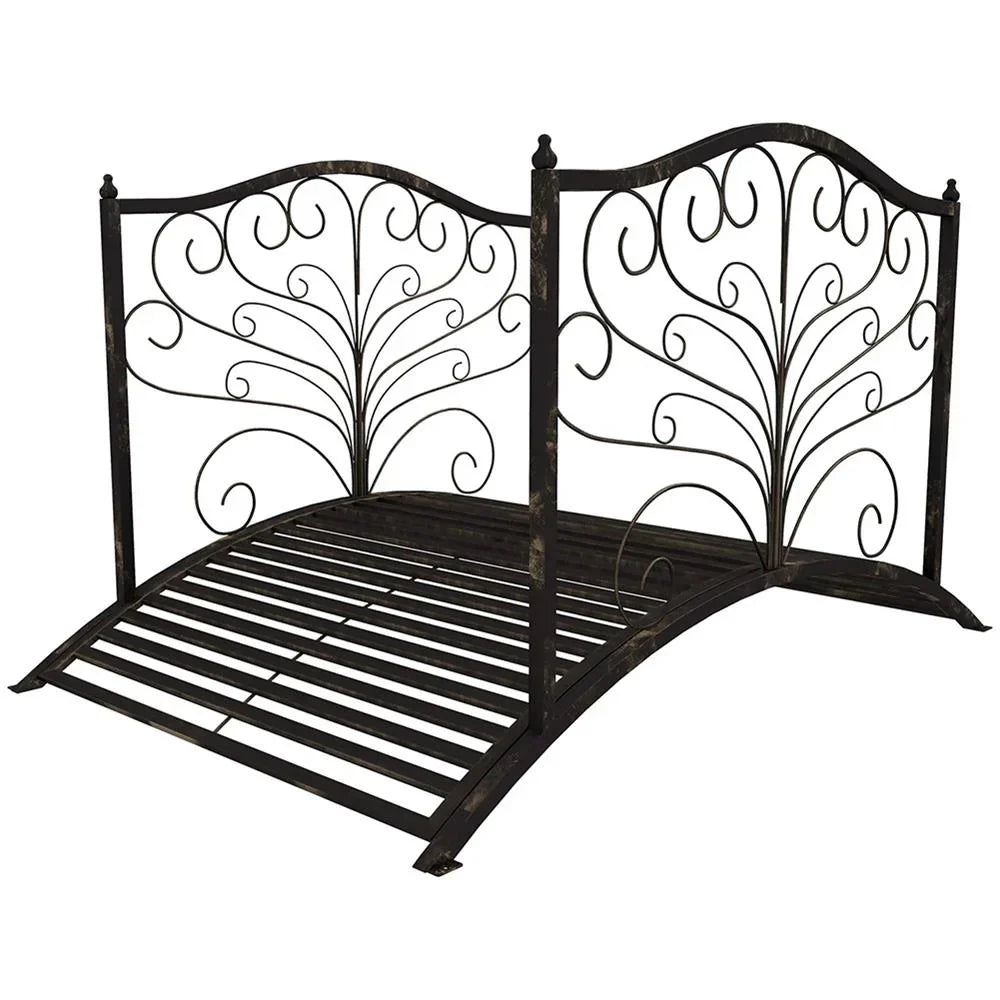 Aimee Lii 4�� Metal Arch Backyard Garden Bridge with Safety Siderails, Delicate Scrollwork, Easy Assembly, Outdoor Garden Bridge, Black Bronze