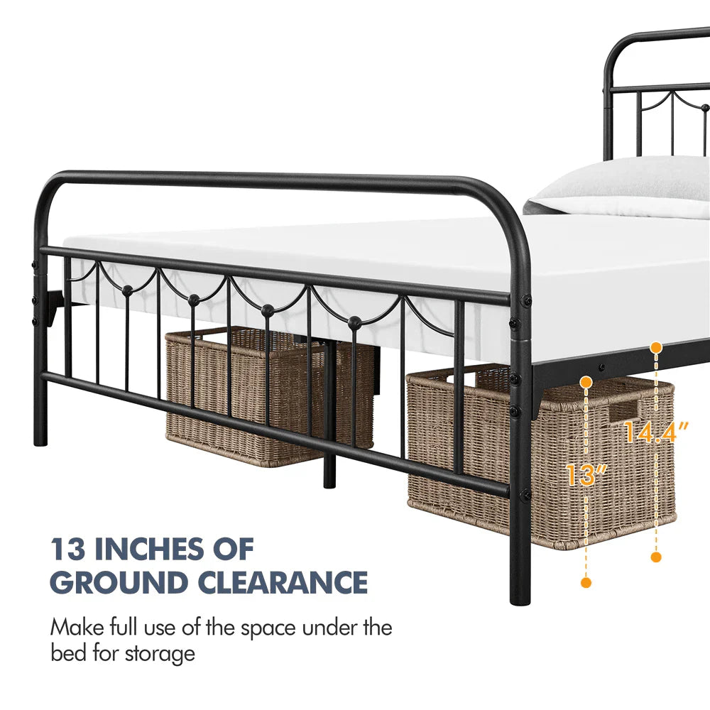 Topeakmart Metal Platform Bed Frame with Headboard and Footboard, Queen Size, Matte Black
