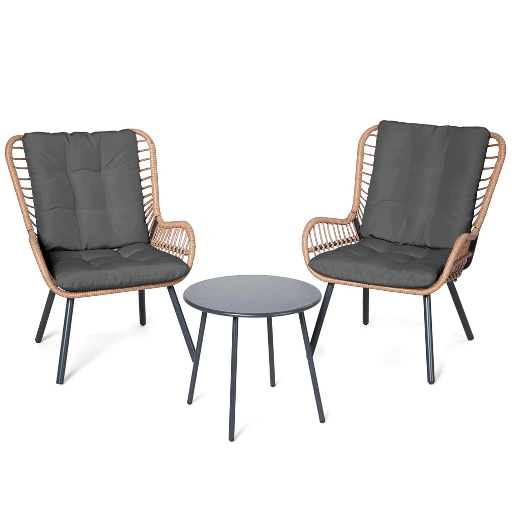 LAUSAINT HOME 3-Piece Patio Furniture Set, High Back Outdoor Bistro with Coffee Table & Beige Cushions for Garden or Deck